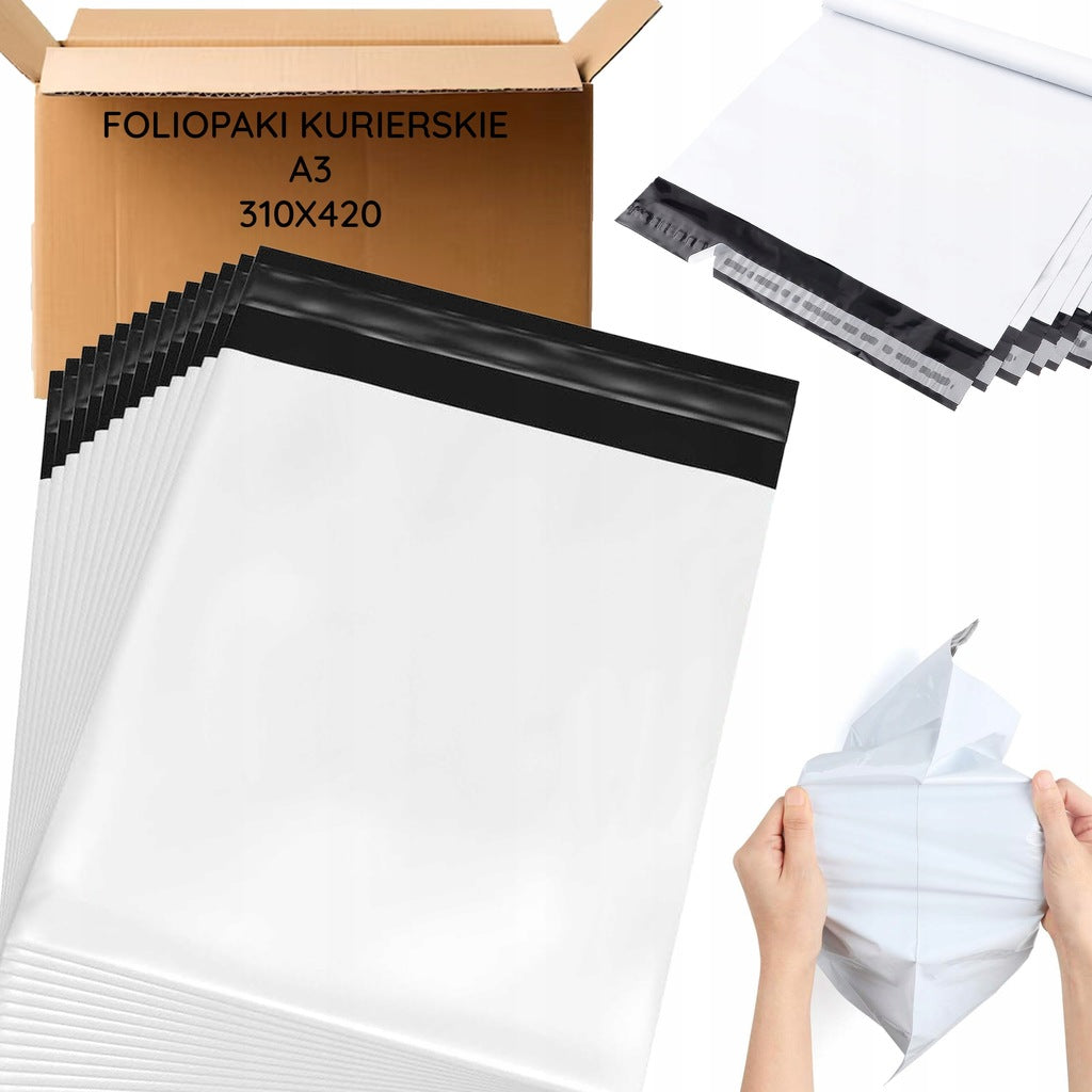 FOLIOPAKI KURIERSKIE BIAŁE A3 310x420 50 szt GRUBE