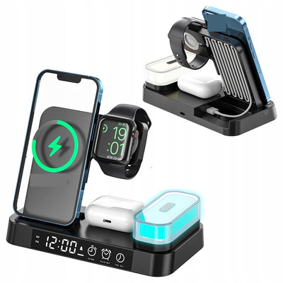 Ładowarka Indukcyjna Stacja Indukcja Bezprzewodowa 15W lampka Nocna 4w1 QI