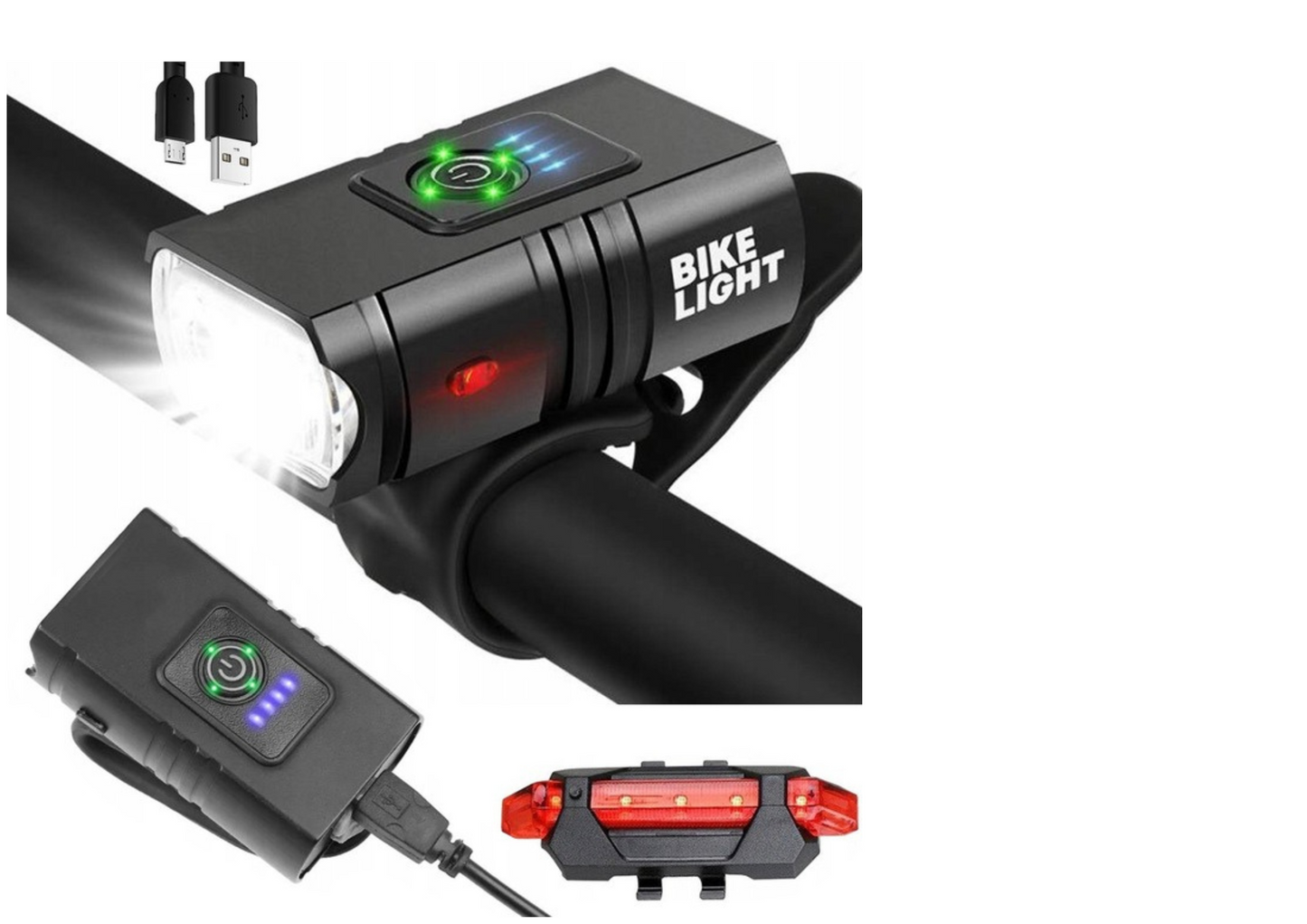 Lampka rowerowa MOCNA PRZÓD TYŁ na kierownicę 800lm LED wodoodporna USB