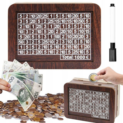 Skarbonka Drewniana Wykreślanka Do Wykreślania Oszczędzanie Wyzwanie