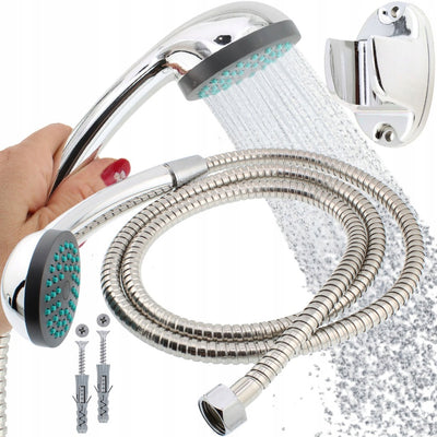 Słuchawka Prysznicowa Natryskowa Chrom Solidna + Wąż + Uchwyt Oszczędna