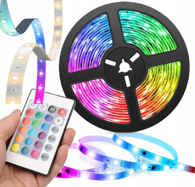 Taśma LED RGB Kolorowa 5M Wodoodporna Pasek Pilot LEDY Lampki z Pilotem