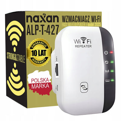 Wzmacniacz Sygnału WiFi Repeater 300 Mb/s 2.4GHz Zasięgu Sieci Mocny Naxan