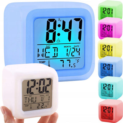 Zegar Budzik ALARM Świecący Cyfrowy LCD Termometr Zmienia Podświetlany