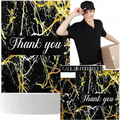 Foliopaki kurierskie mocne 255X370 ZŁOTY MARMUR THANK YOU 50 szt. na paczki