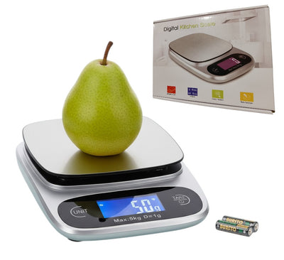 WAGA KUCHENNA ELEKTRONICZNA SREBRNY/SZARY LCD PRECYZYJNA OD 1G DO 5KG TARA