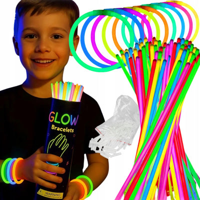 Opaski Fluorescencyjne Bransoletki Świecące w Ciemności Pałeczki 100 Sztuk
