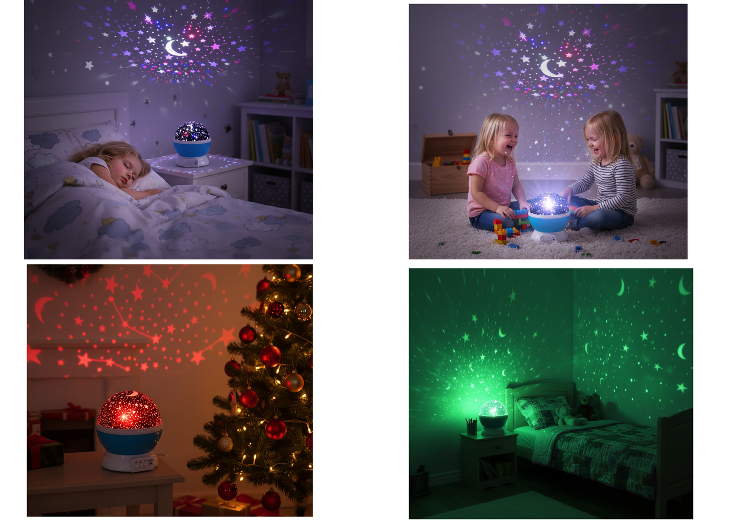 LAMPKA NOCNA LED PROJEKTOR GWIAZD 2w1 KULA NIEBIESKA OBROTOWA DLA DZIECI