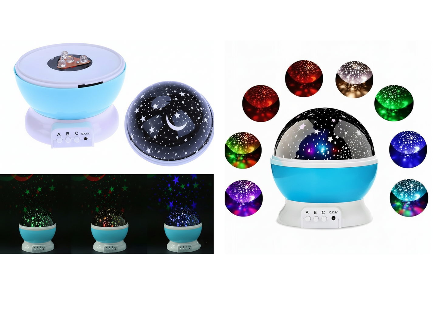 LAMPKA NOCNA LED PROJEKTOR GWIAZD 2w1 KULA NIEBIESKA OBROTOWA DLA DZIECI
