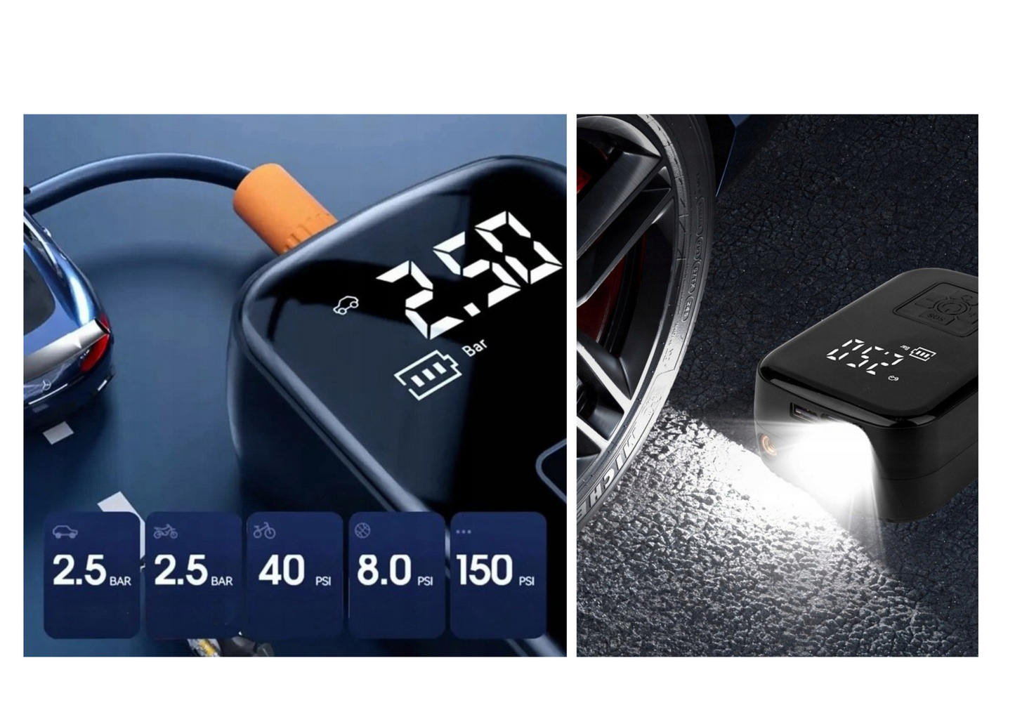 Cyfrowa sprężarka bezprzewodowy kompresor 120 W, 7,4 V, 10 BAR