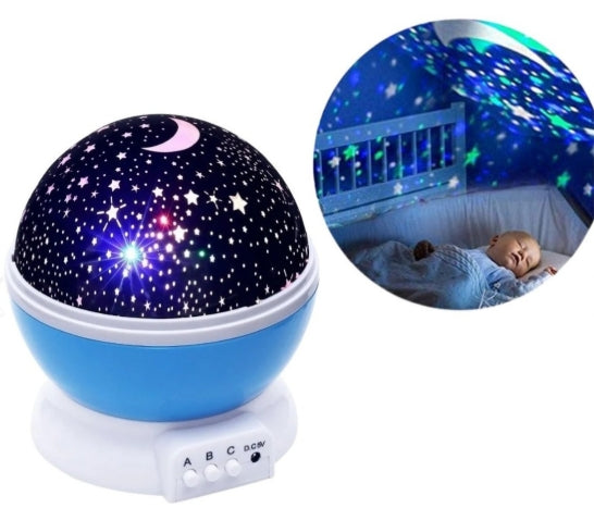 LAMPKA NOCNA LED PROJEKTOR GWIAZD 2w1 KULA NIEBIESKA OBROTOWA DLA DZIECI