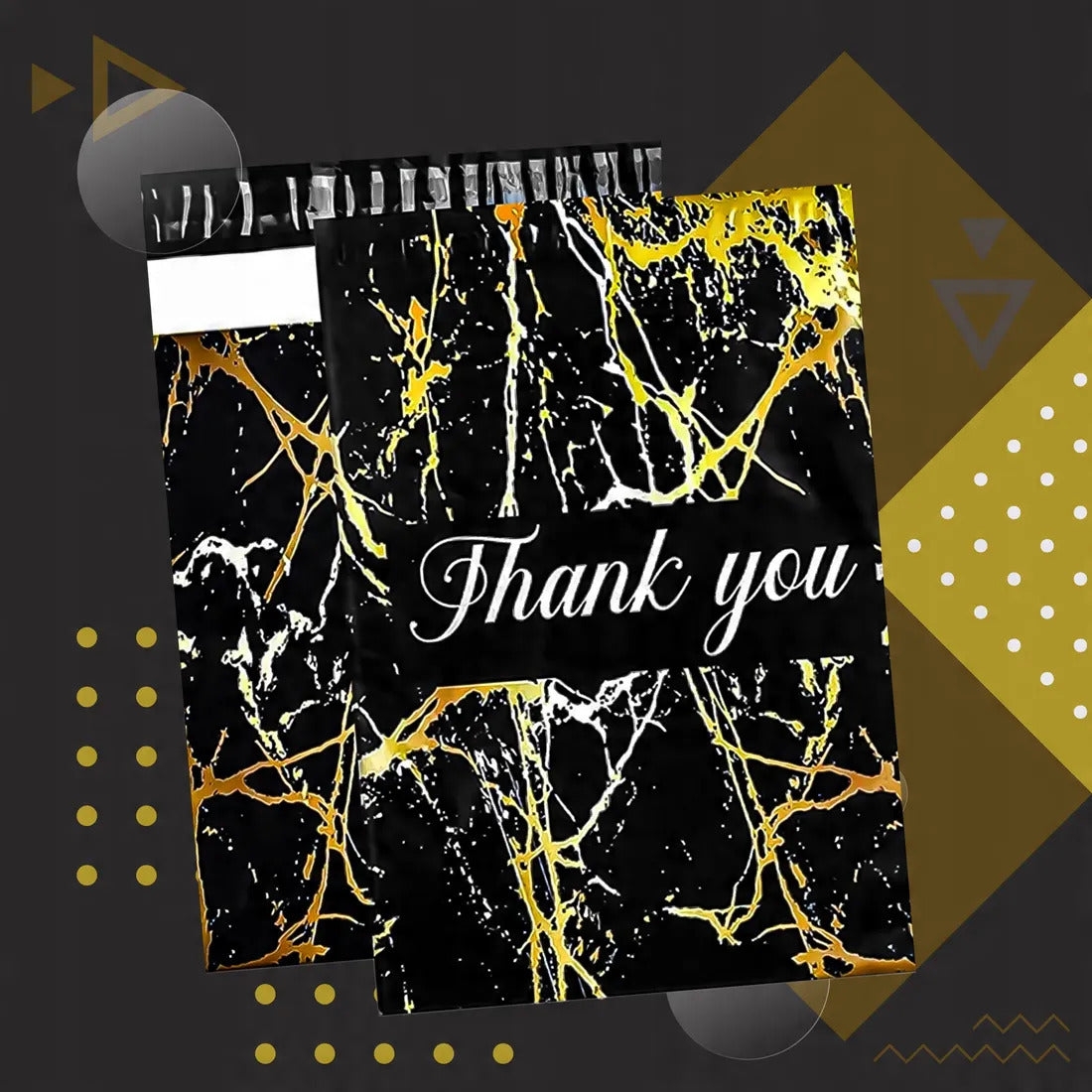 Foliopaki kurierskie mocne 255X370 ZŁOTY MARMUR THANK YOU 50 szt. na paczki